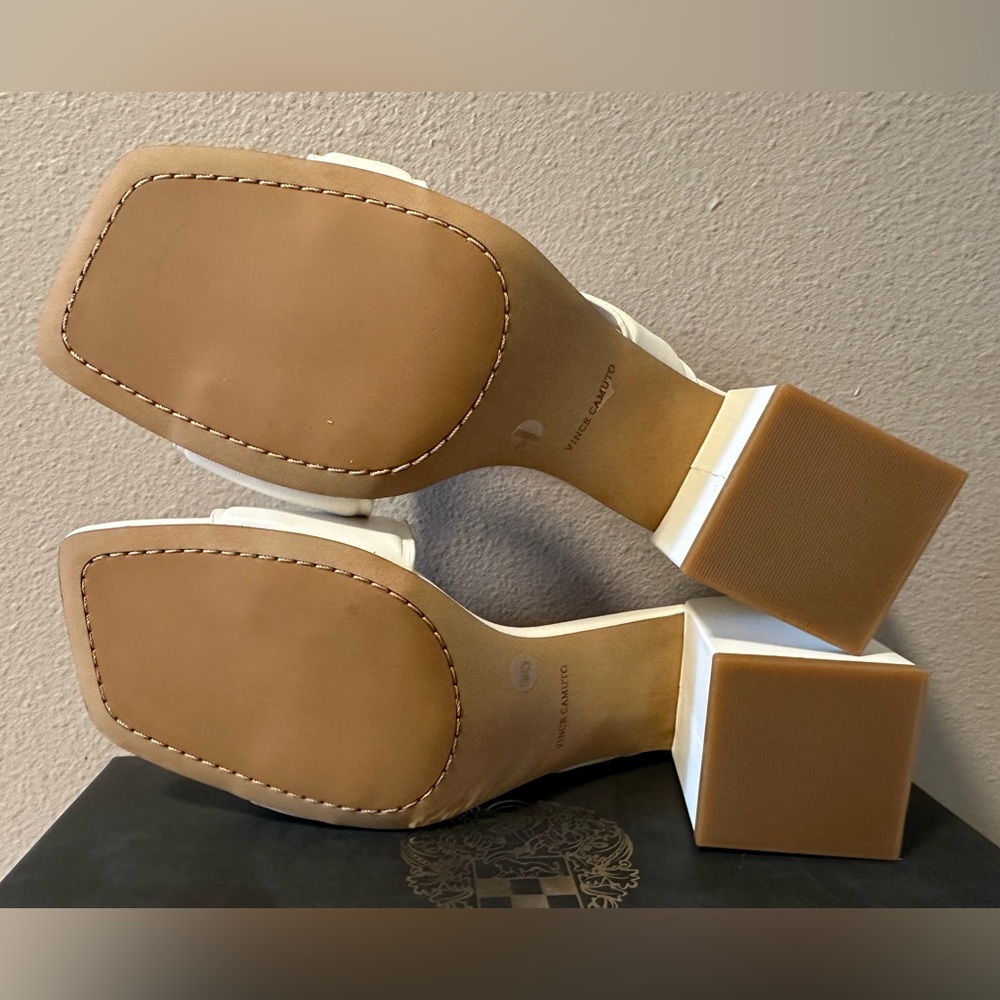 Vince Camuto White Block Heel Slide Sandals - Picture 7 of 9
